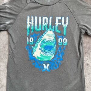Hurley Kids Gray Rashguard with Blue Shark Graphic